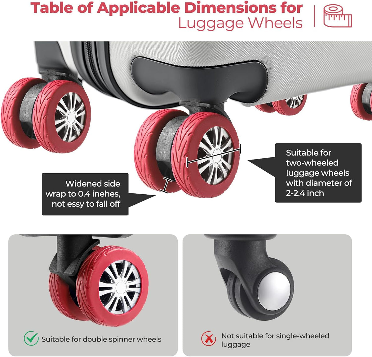 8Pcs Upgrade Luggage Wheel Covers, Travel Accessories (Hot Pink)