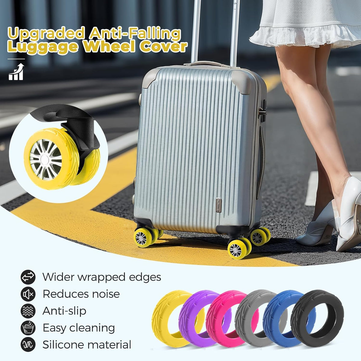 8Pcs Upgrade Luggage Wheel Covers, Travel Accessories (Hot Pink)