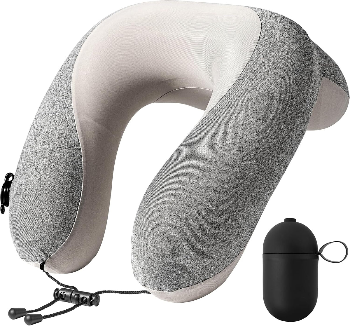 Inflatable Travel Neck Pillow for Airplane with Adjustable 360° Head & Neck Support, 2-in-1 Air Pump and Storage Bag, Soft Removable Washable Cover for Airplane, Train, Office (1, Black)