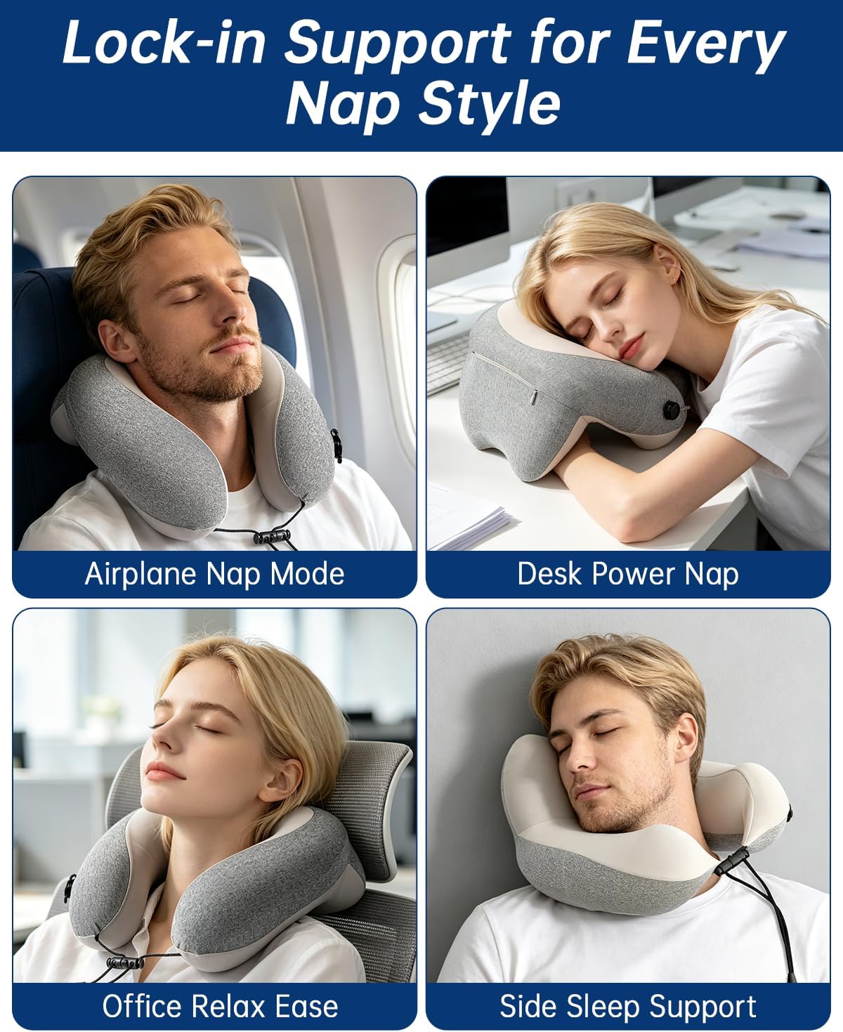 Inflatable Travel Neck Pillow for Airplane with Adjustable 360° Head & Neck Support, 2-in-1 Air Pump and Storage Bag, Soft Removable Washable Cover for Airplane, Train, Office (1, Black)