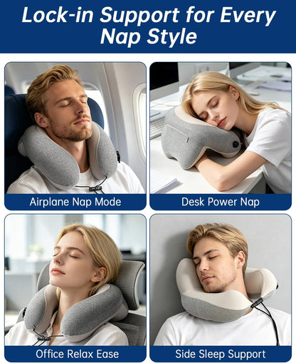 Inflatable Travel Neck Pillow for Airplane with Adjustable 360° Head & Neck Support, 2-in-1 Air Pump and Storage Bag, Soft Removable Washable Cover for Airplane, Train, Office (1, Black)