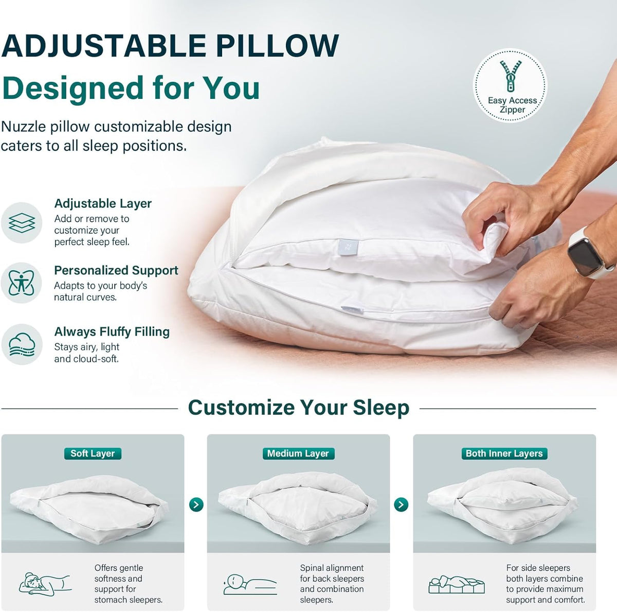 Standard Adjustable Neck Pillow,Soft Luxury Hotel Feel
