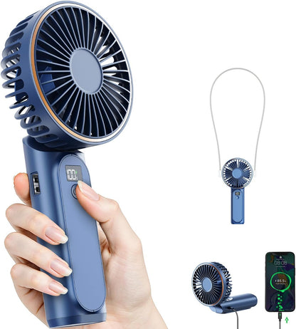 TUNISE Portable Handheld Fan, Portable Fan Rechargeable, 4000mAh, 180° Adjustable, 6 Speed Wind, Display Electricity in Real Time, USB Rechargeable Foldable F an, Quiet Personal Fan as Power Bank