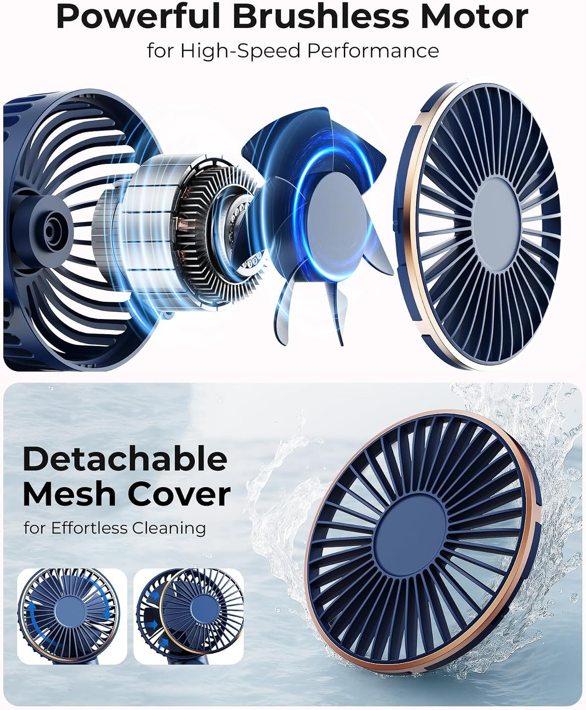 TUNISE Portable Handheld Fan, Portable Fan Rechargeable, 4000mAh, 180° Adjustable, 6 Speed Wind, Display Electricity in Real Time, USB Rechargeable Foldable F an, Quiet Personal Fan as Power Bank
