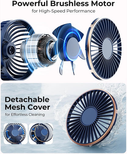 TUNISE Portable Handheld Fan, Portable Fan Rechargeable, 4000mAh, 180° Adjustable, 6 Speed Wind, Display Electricity in Real Time, USB Rechargeable Foldable F an, Quiet Personal Fan as Power Bank
