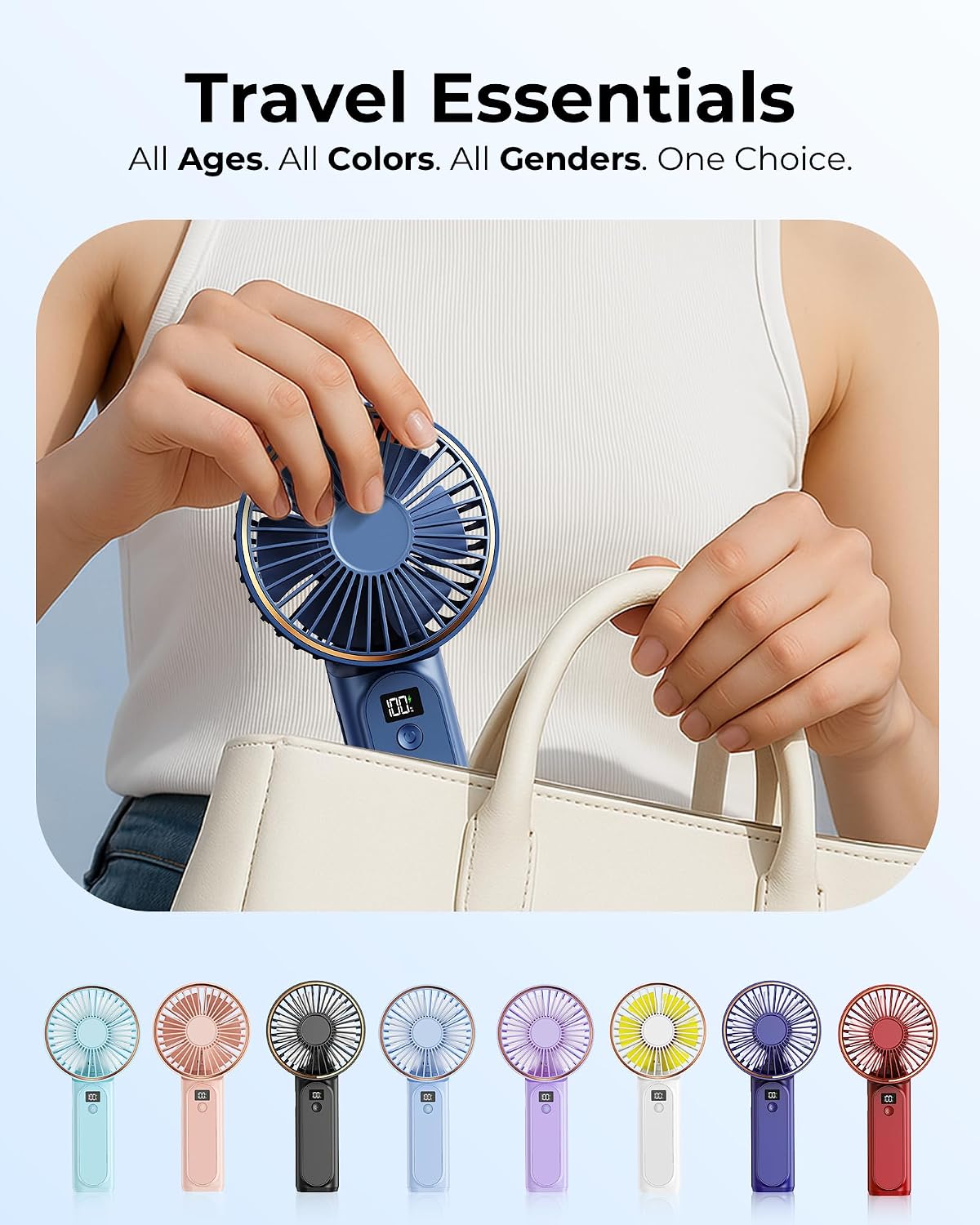 TUNISE Portable Handheld Fan, Portable Fan Rechargeable, 4000mAh, 180° Adjustable, 6 Speed Wind, Display Electricity in Real Time, USB Rechargeable Foldable F an, Quiet Personal Fan as Power Bank