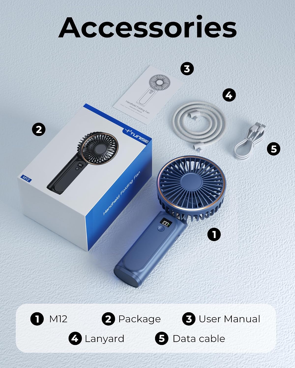 TUNISE Portable Handheld Fan, Portable Fan Rechargeable, 4000mAh, 180° Adjustable, 6 Speed Wind, Display Electricity in Real Time, USB Rechargeable Foldable F an, Quiet Personal Fan as Power Bank