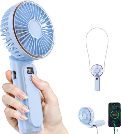 TUNISE Portable Handheld Fan, Portable Fan Rechargeable, 4000mAh, 180° Adjustable, 6 Speed Wind, Display Electricity in Real Time, USB Rechargeable Foldable F an, Quiet Personal Fan as Power Bank