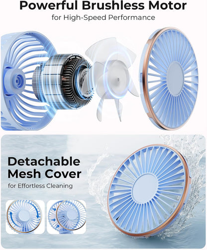 TUNISE Portable Handheld Fan, Portable Fan Rechargeable, 4000mAh, 180° Adjustable, 6 Speed Wind, Display Electricity in Real Time, USB Rechargeable Foldable F an, Quiet Personal Fan as Power Bank
