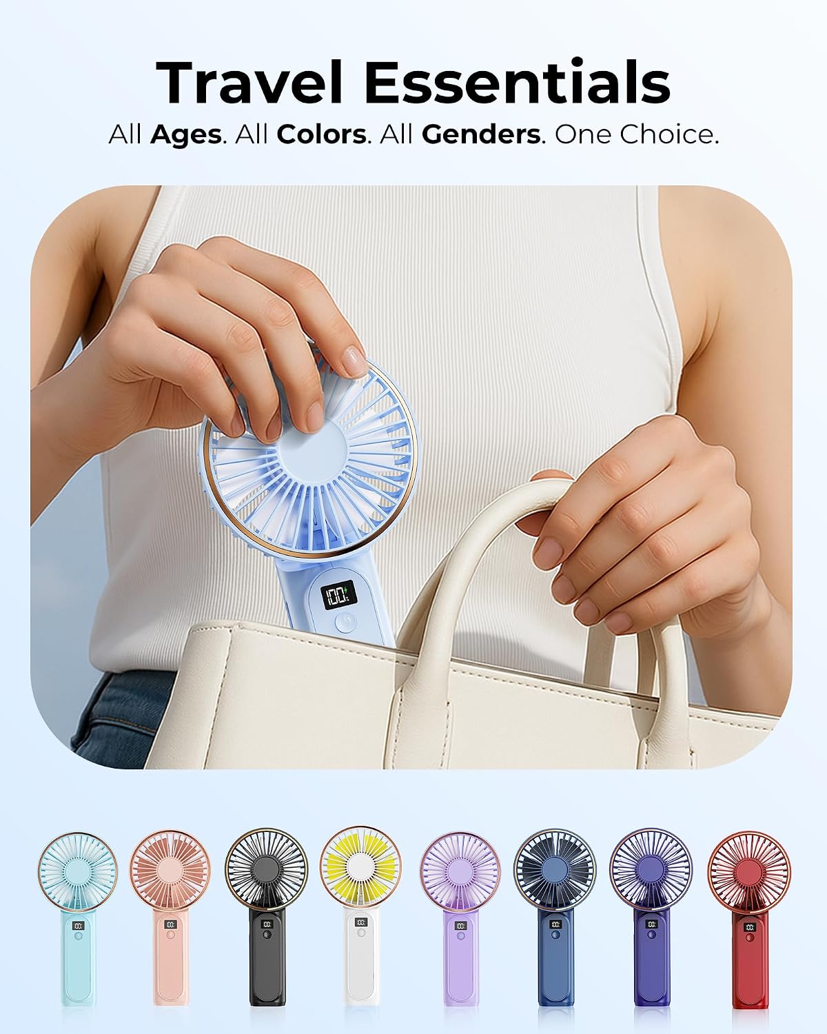 TUNISE Portable Handheld Fan, Portable Fan Rechargeable, 4000mAh, 180° Adjustable, 6 Speed Wind, Display Electricity in Real Time, USB Rechargeable Foldable F an, Quiet Personal Fan as Power Bank