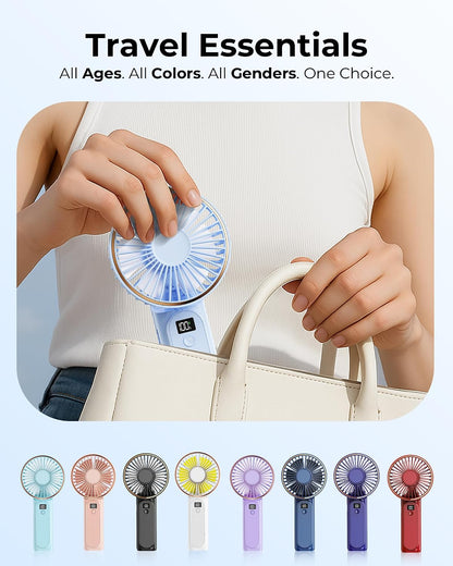 TUNISE Portable Handheld Fan, Portable Fan Rechargeable, 4000mAh, 180° Adjustable, 6 Speed Wind, Display Electricity in Real Time, USB Rechargeable Foldable F an, Quiet Personal Fan as Power Bank