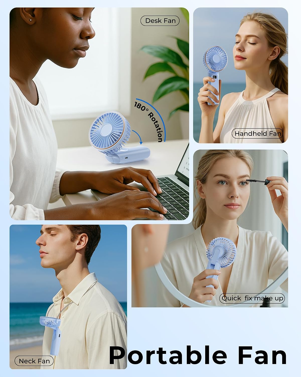 TUNISE Portable Handheld Fan, Portable Fan Rechargeable, 4000mAh, 180° Adjustable, 6 Speed Wind, Display Electricity in Real Time, USB Rechargeable Foldable F an, Quiet Personal Fan as Power Bank