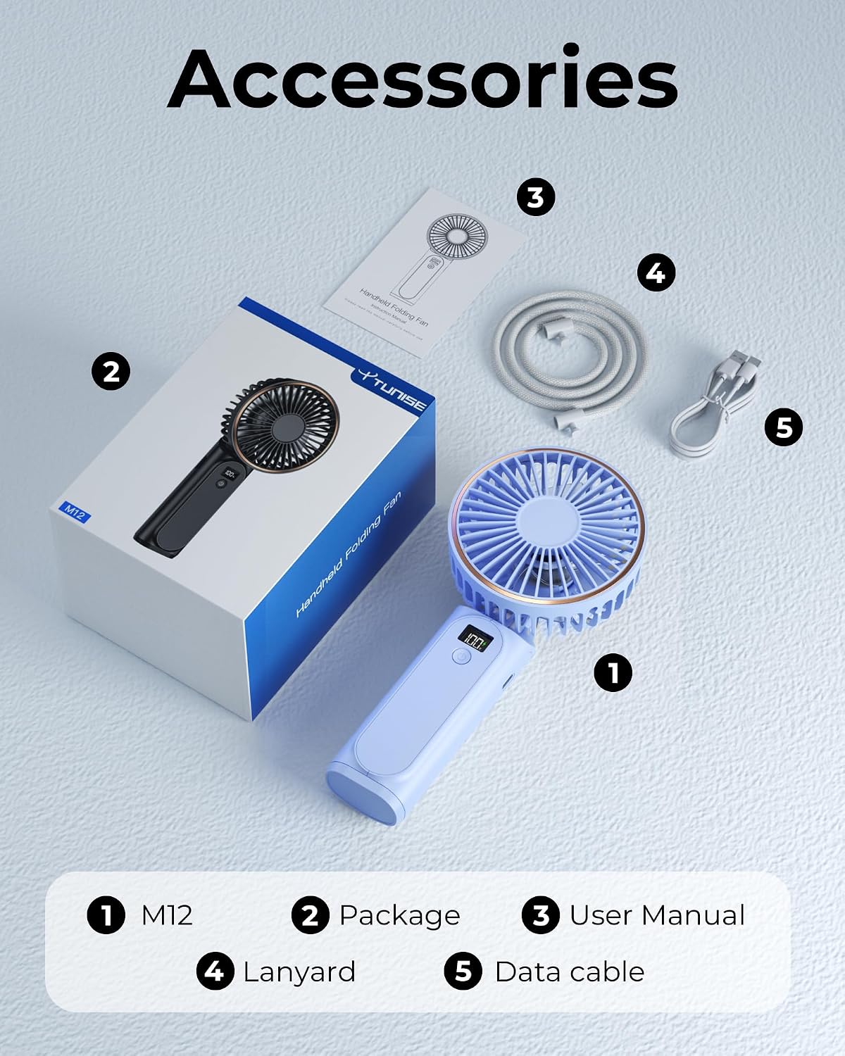 TUNISE Portable Handheld Fan, Portable Fan Rechargeable, 4000mAh, 180° Adjustable, 6 Speed Wind, Display Electricity in Real Time, USB Rechargeable Foldable F an, Quiet Personal Fan as Power Bank