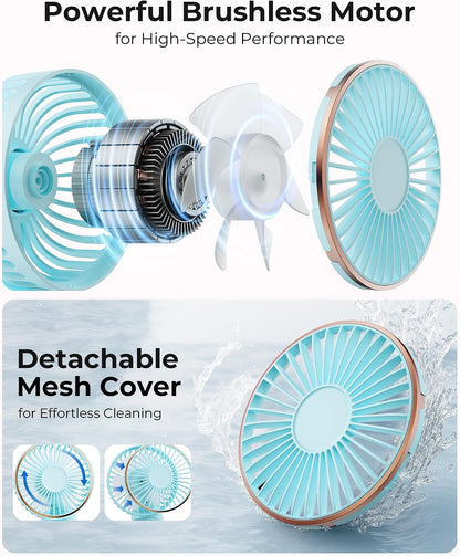 TUNISE Portable Handheld Fan, Portable Fan Rechargeable, 4000mAh, 180° Adjustable, 6 Speed Wind, Display Electricity in Real Time, USB Rechargeable Foldable F an, Quiet Personal Fan as Power Bank