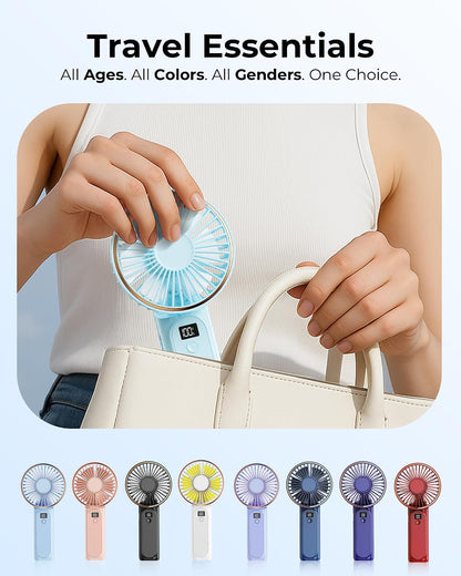 TUNISE Portable Handheld Fan, Portable Fan Rechargeable, 4000mAh, 180° Adjustable, 6 Speed Wind, Display Electricity in Real Time, USB Rechargeable Foldable F an, Quiet Personal Fan as Power Bank