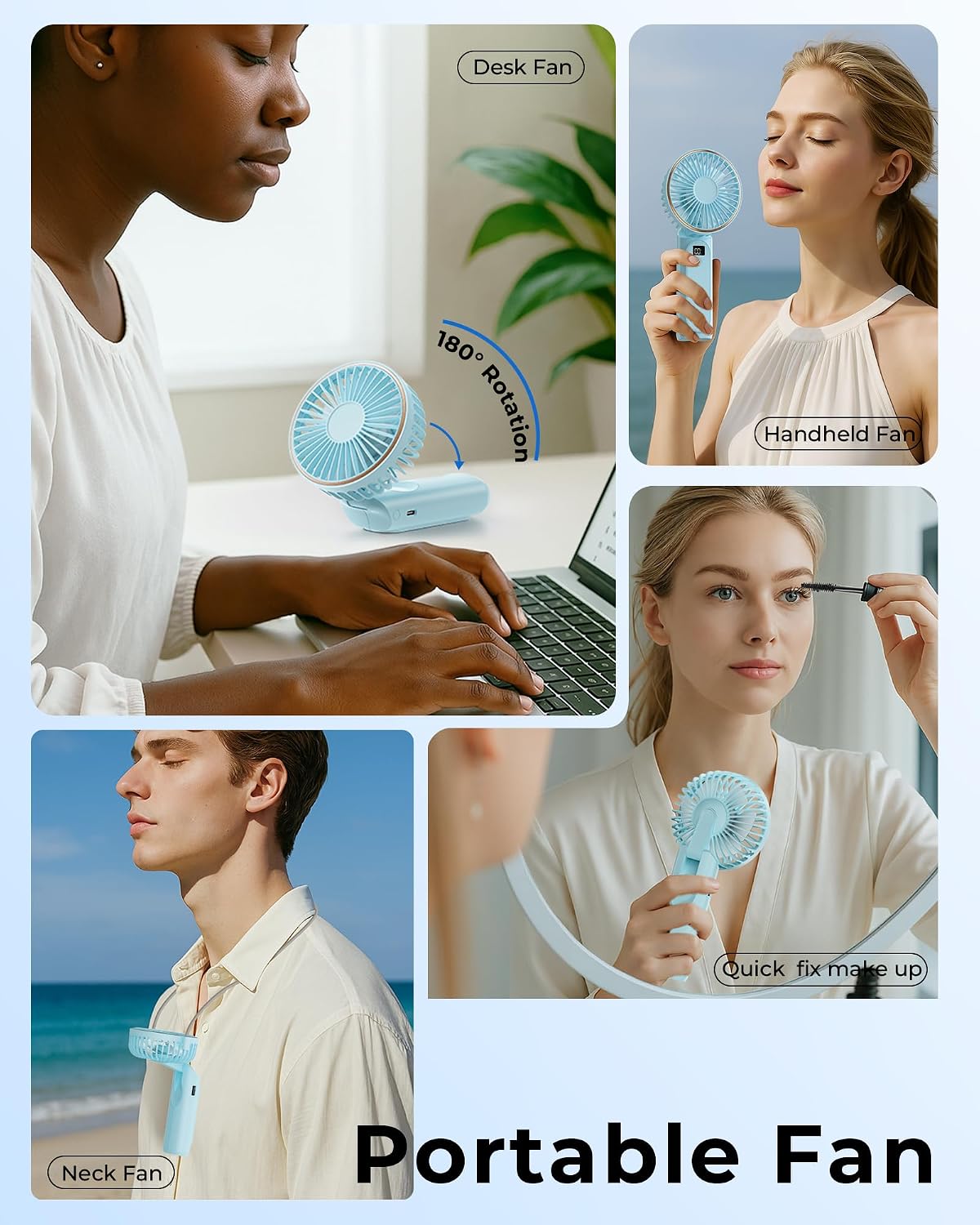 TUNISE Portable Handheld Fan, Portable Fan Rechargeable, 4000mAh, 180° Adjustable, 6 Speed Wind, Display Electricity in Real Time, USB Rechargeable Foldable F an, Quiet Personal Fan as Power Bank