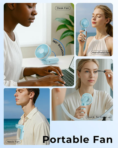 TUNISE Portable Handheld Fan, Portable Fan Rechargeable, 4000mAh, 180° Adjustable, 6 Speed Wind, Display Electricity in Real Time, USB Rechargeable Foldable F an, Quiet Personal Fan as Power Bank