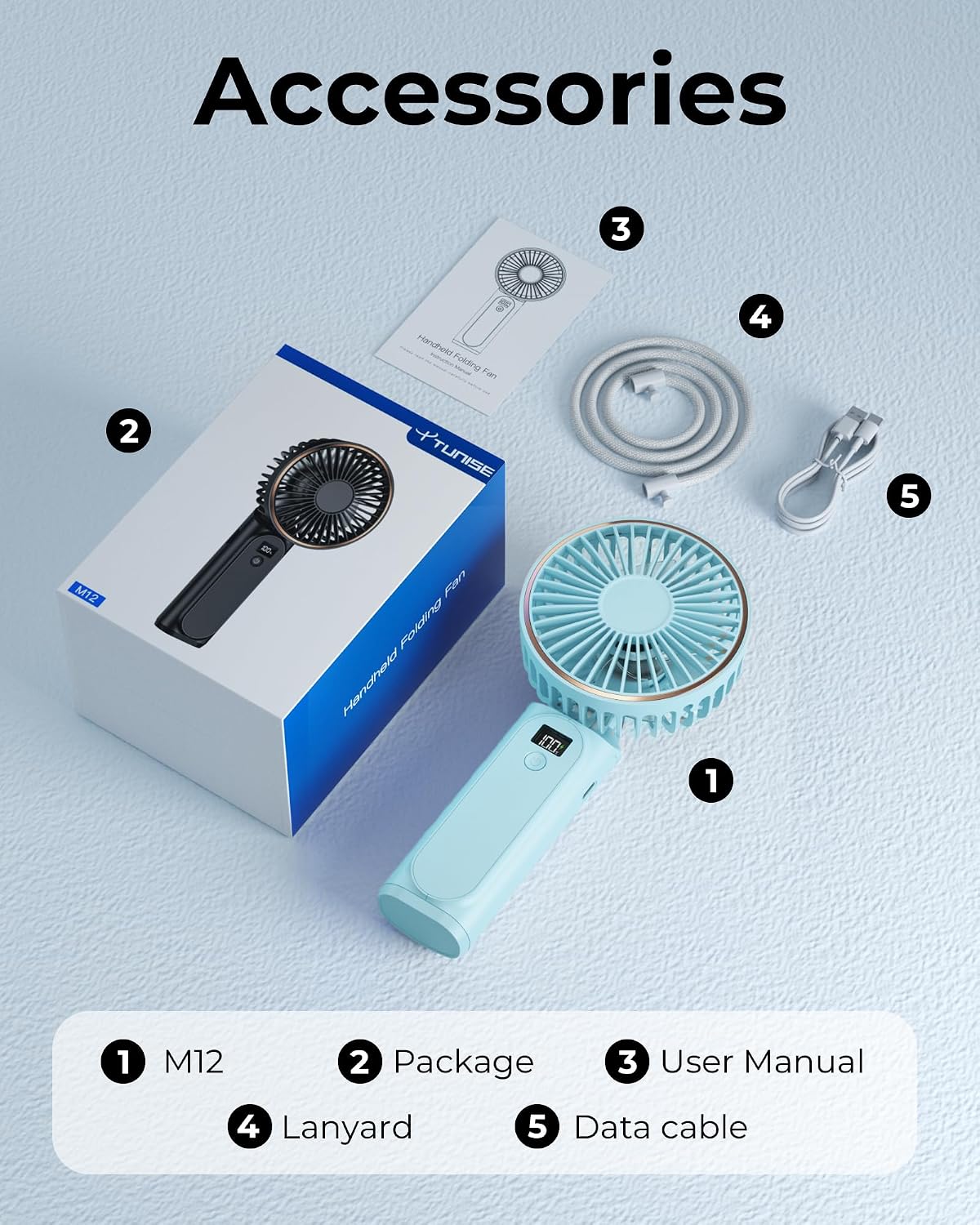 TUNISE Portable Handheld Fan, Portable Fan Rechargeable, 4000mAh, 180° Adjustable, 6 Speed Wind, Display Electricity in Real Time, USB Rechargeable Foldable F an, Quiet Personal Fan as Power Bank