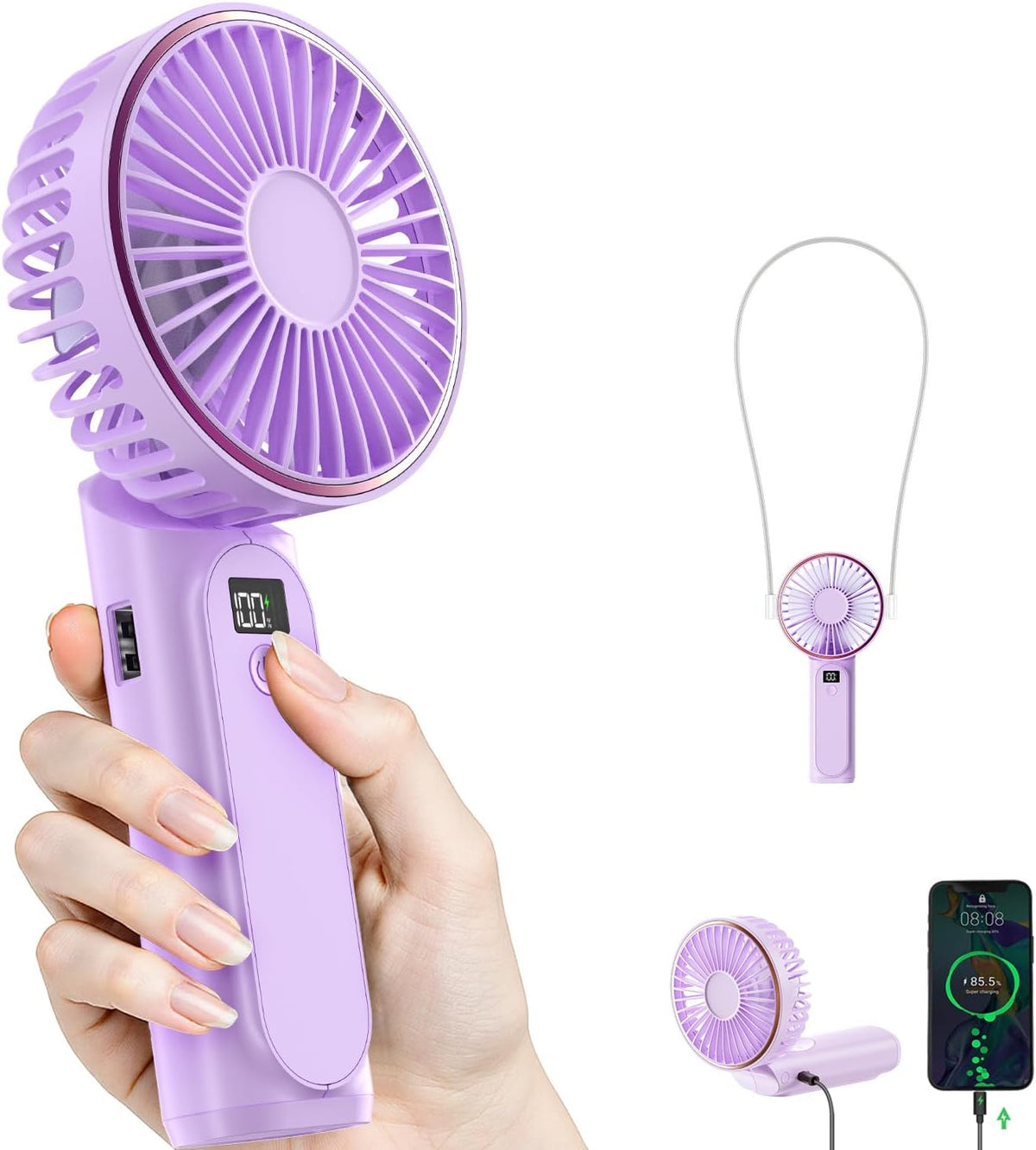 TUNISE Portable Handheld Fan, Portable Fan Rechargeable, 4000mAh, 180° Adjustable, 6 Speed Wind, Display Electricity in Real Time, USB Rechargeable Foldable F an, Quiet Personal Fan as Power Bank