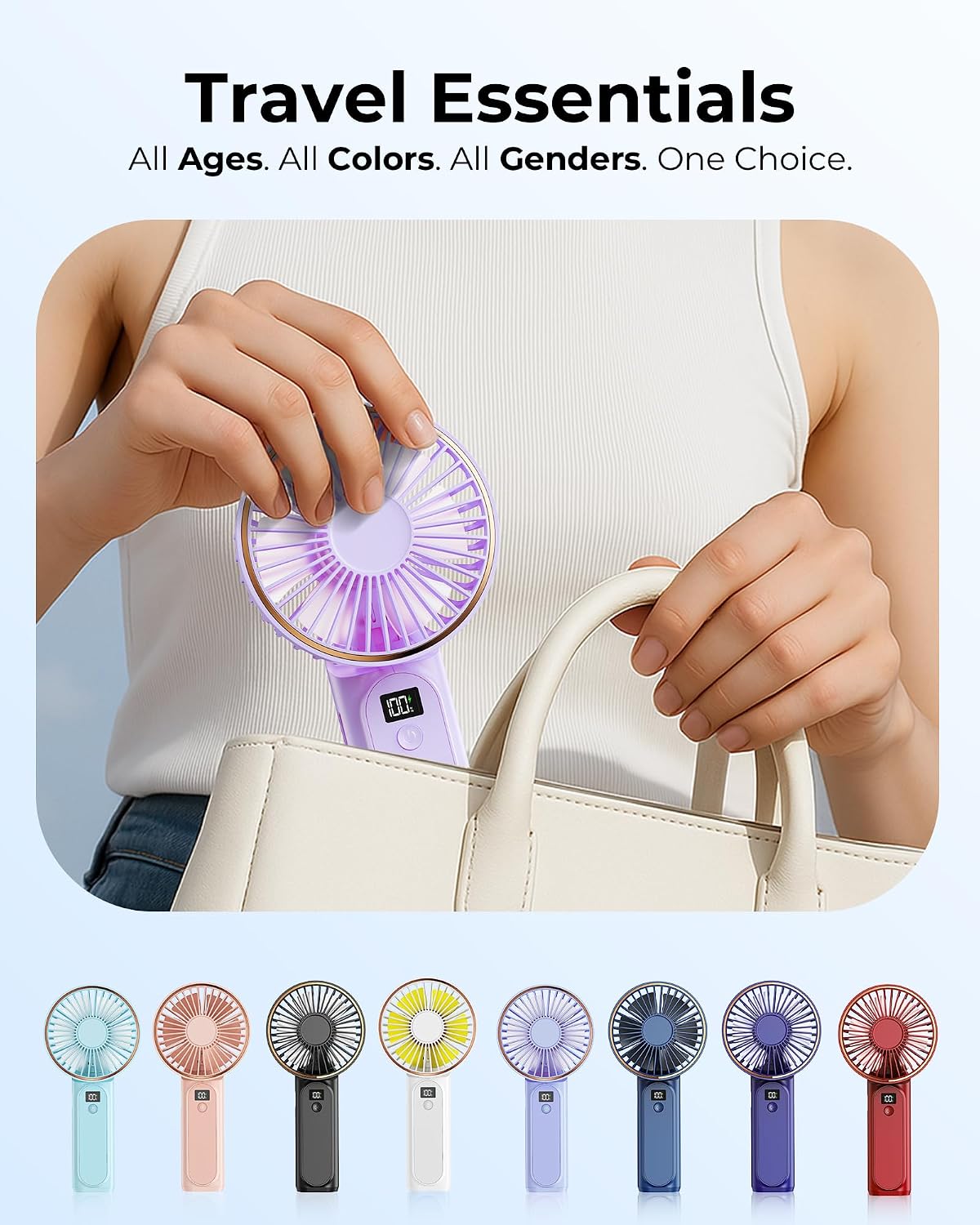 TUNISE Portable Handheld Fan, Portable Fan Rechargeable, 4000mAh, 180° Adjustable, 6 Speed Wind, Display Electricity in Real Time, USB Rechargeable Foldable F an, Quiet Personal Fan as Power Bank