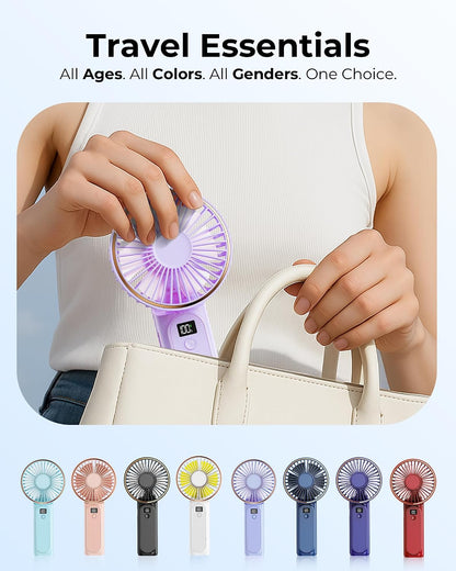 TUNISE Portable Handheld Fan, Portable Fan Rechargeable, 4000mAh, 180° Adjustable, 6 Speed Wind, Display Electricity in Real Time, USB Rechargeable Foldable F an, Quiet Personal Fan as Power Bank