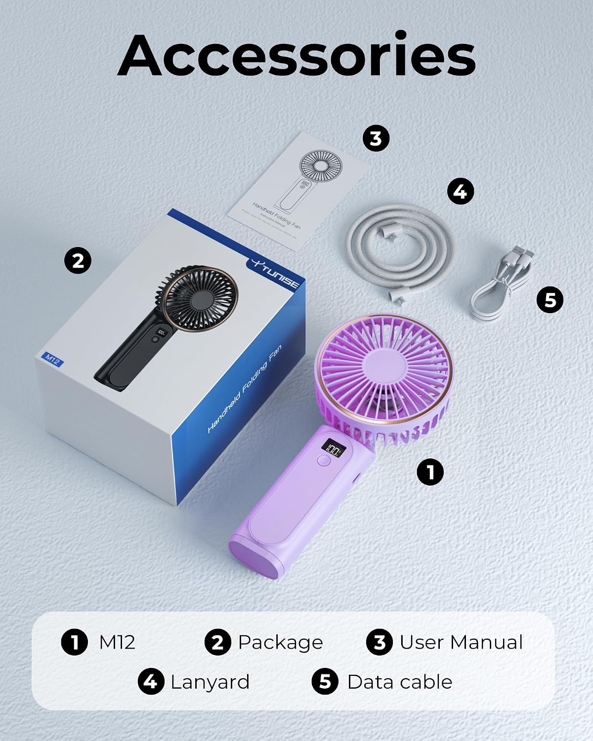 TUNISE Portable Handheld Fan, Portable Fan Rechargeable, 4000mAh, 180° Adjustable, 6 Speed Wind, Display Electricity in Real Time, USB Rechargeable Foldable F an, Quiet Personal Fan as Power Bank