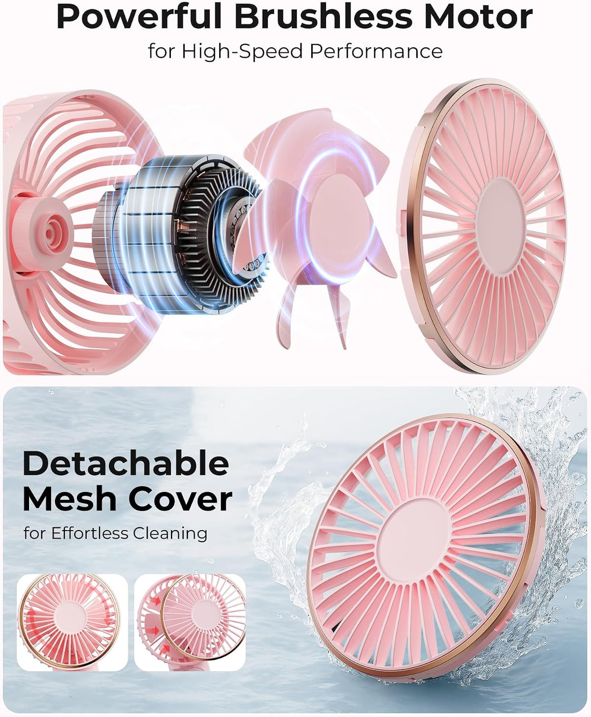 TUNISE Portable Handheld Fan, Portable Fan Rechargeable, 4000mAh, 180° Adjustable, 6 Speed Wind, Display Electricity in Real Time, USB Rechargeable Foldable F an, Quiet Personal Fan as Power Bank