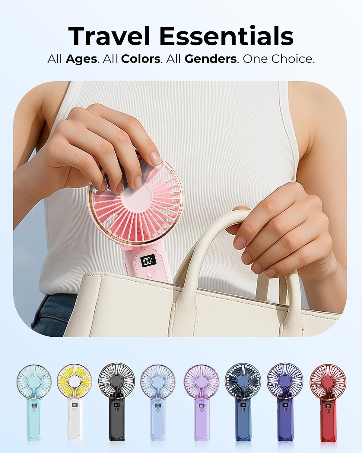 TUNISE Portable Handheld Fan, Portable Fan Rechargeable, 4000mAh, 180° Adjustable, 6 Speed Wind, Display Electricity in Real Time, USB Rechargeable Foldable F an, Quiet Personal Fan as Power Bank