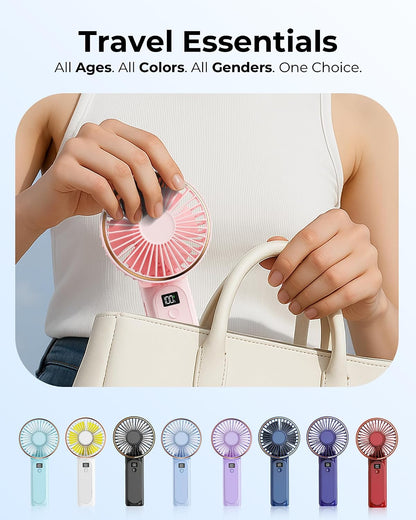 TUNISE Portable Handheld Fan, Portable Fan Rechargeable, 4000mAh, 180° Adjustable, 6 Speed Wind, Display Electricity in Real Time, USB Rechargeable Foldable F an, Quiet Personal Fan as Power Bank