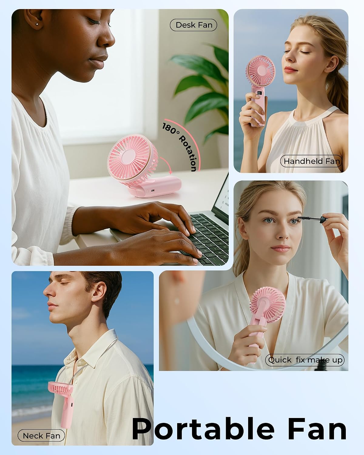 TUNISE Portable Handheld Fan, Portable Fan Rechargeable, 4000mAh, 180° Adjustable, 6 Speed Wind, Display Electricity in Real Time, USB Rechargeable Foldable F an, Quiet Personal Fan as Power Bank