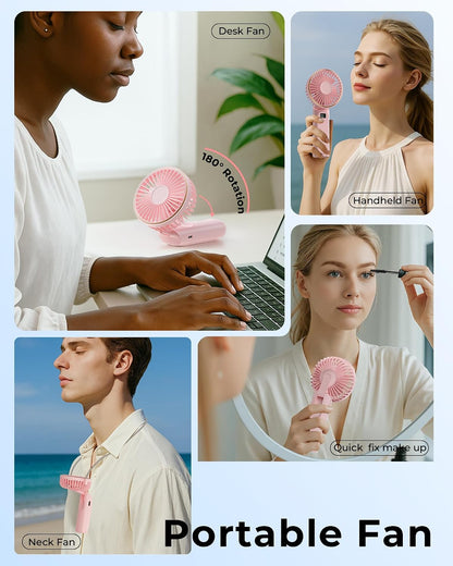 TUNISE Portable Handheld Fan, Portable Fan Rechargeable, 4000mAh, 180° Adjustable, 6 Speed Wind, Display Electricity in Real Time, USB Rechargeable Foldable F an, Quiet Personal Fan as Power Bank