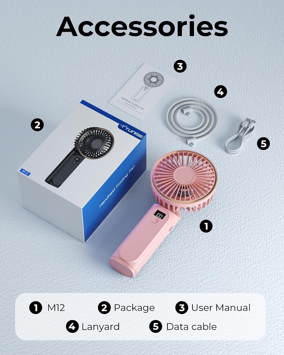TUNISE Portable Handheld Fan, Portable Fan Rechargeable, 4000mAh, 180° Adjustable, 6 Speed Wind, Display Electricity in Real Time, USB Rechargeable Foldable F an, Quiet Personal Fan as Power Bank