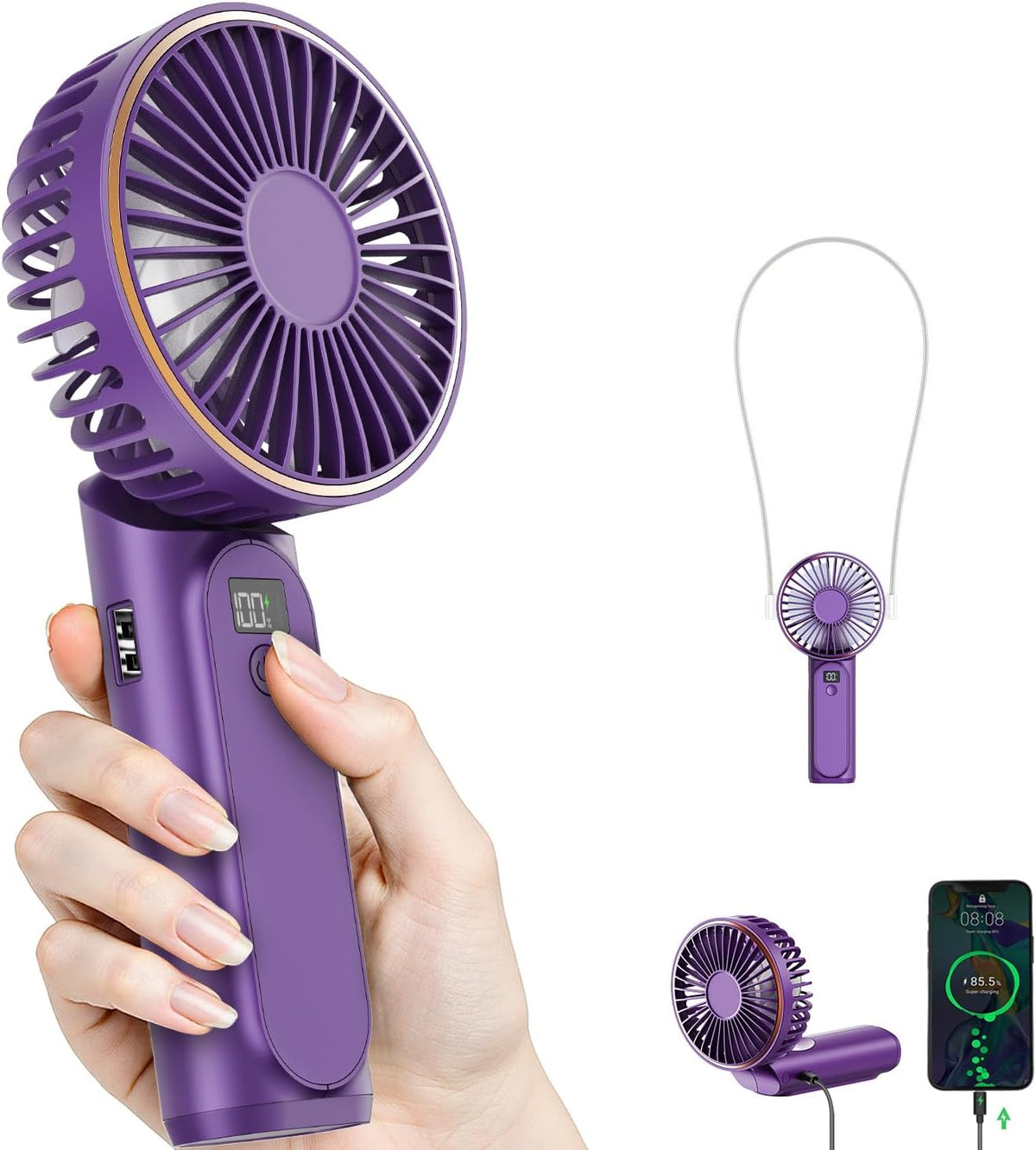 TUNISE Portable Handheld Fan, Portable Fan Rechargeable, 4000mAh, 180° Adjustable, 6 Speed Wind, Display Electricity in Real Time, USB Rechargeable Foldable F an, Quiet Personal Fan as Power Bank