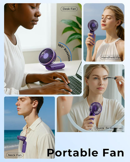 TUNISE Portable Handheld Fan, Portable Fan Rechargeable, 4000mAh, 180° Adjustable, 6 Speed Wind, Display Electricity in Real Time, USB Rechargeable Foldable F an, Quiet Personal Fan as Power Bank