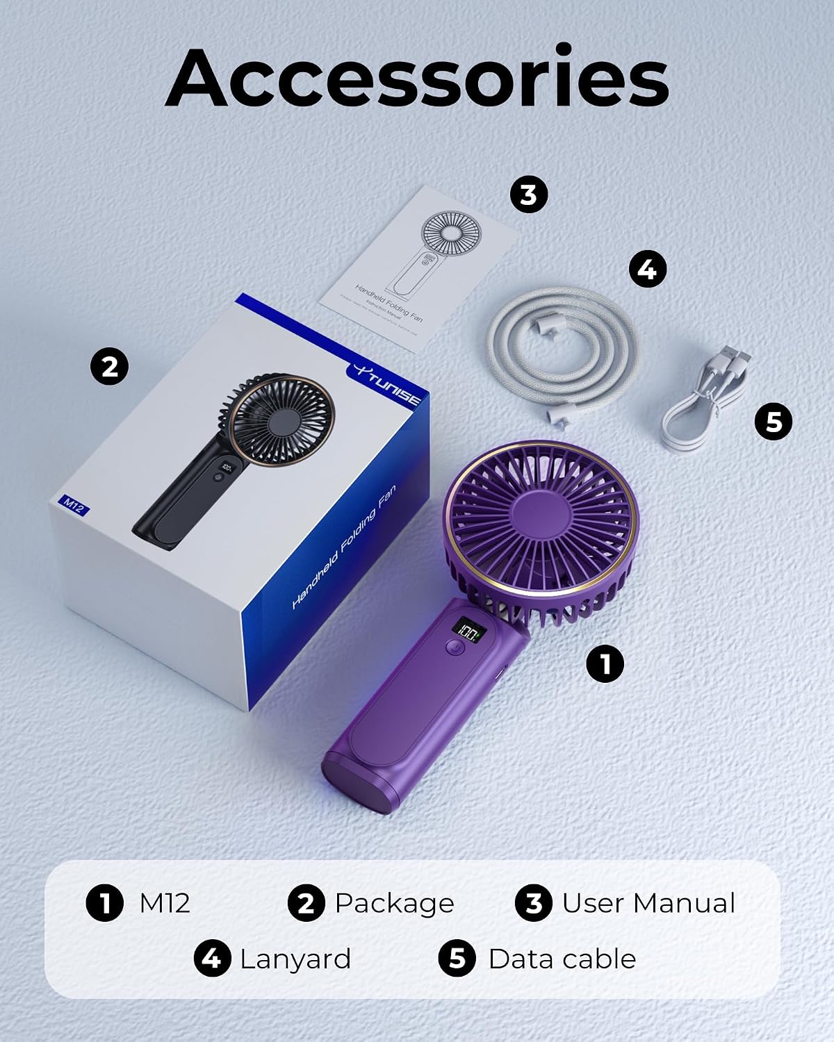 TUNISE Portable Handheld Fan, Portable Fan Rechargeable, 4000mAh, 180° Adjustable, 6 Speed Wind, Display Electricity in Real Time, USB Rechargeable Foldable F an, Quiet Personal Fan as Power Bank
