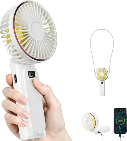 TUNISE Portable Handheld Fan, Portable Fan Rechargeable, 4000mAh, 180° Adjustable, 6 Speed Wind, Display Electricity in Real Time, USB Rechargeable Foldable F an, Quiet Personal Fan as Power Bank