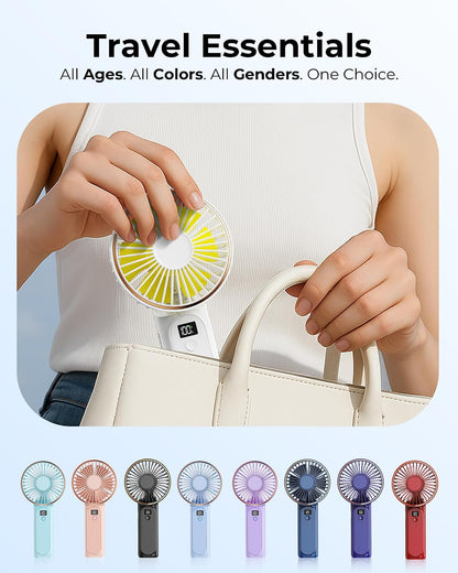 TUNISE Portable Handheld Fan, Portable Fan Rechargeable, 4000mAh, 180° Adjustable, 6 Speed Wind, Display Electricity in Real Time, USB Rechargeable Foldable F an, Quiet Personal Fan as Power Bank