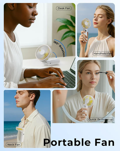 TUNISE Portable Handheld Fan, Portable Fan Rechargeable, 4000mAh, 180° Adjustable, 6 Speed Wind, Display Electricity in Real Time, USB Rechargeable Foldable F an, Quiet Personal Fan as Power Bank