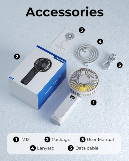 TUNISE Portable Handheld Fan, Portable Fan Rechargeable, 4000mAh, 180° Adjustable, 6 Speed Wind, Display Electricity in Real Time, USB Rechargeable Foldable F an, Quiet Personal Fan as Power Bank