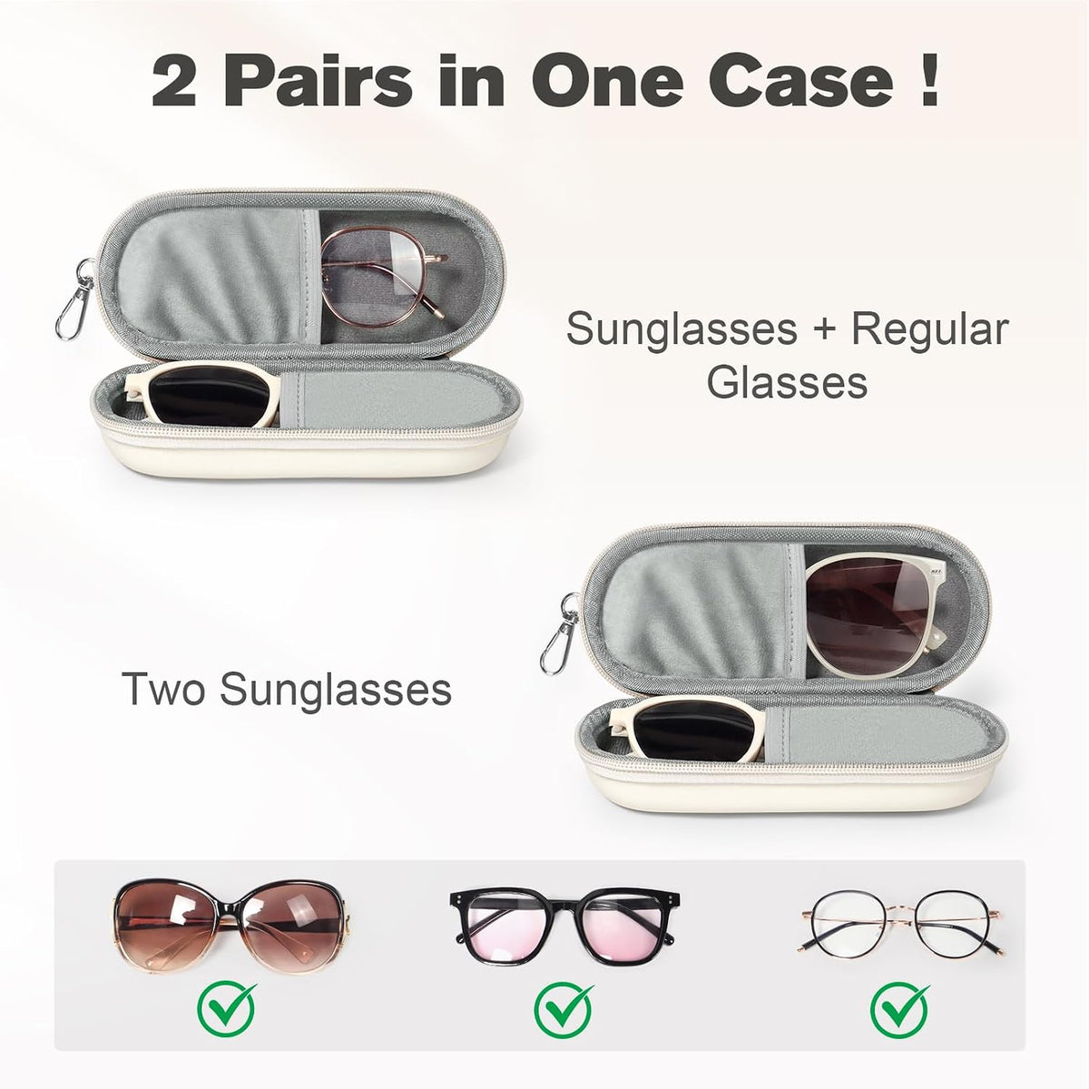 Double Eyeglasses Case, Dual Glasses Sunglasses Organizer with Zipper Closure, Eyewear Storage Box for Men Women Travel