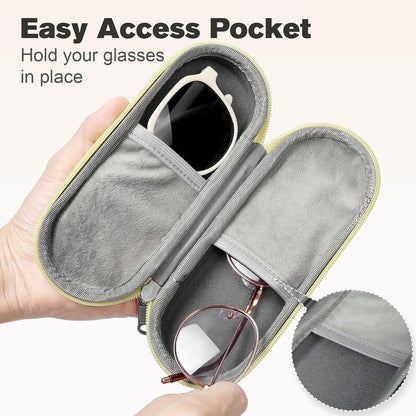 Double Eyeglasses Case, Dual Glasses Sunglasses Organizer with Zipper Closure, Eyewear Storage Box for Men Women Travel
