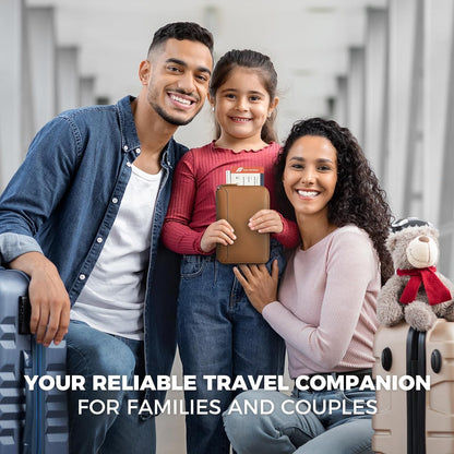 Leather Passport Holder for 4-8 Passports Family RFID Blocking Passport Wallet with Zipper Travel Documents Organizer for Men or Women (Brown)