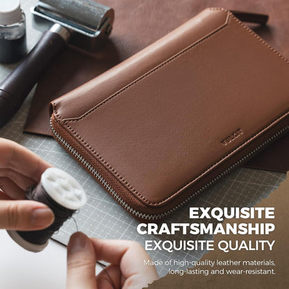 Leather Passport Holder for 4-8 Passports Family RFID Blocking Passport Wallet with Zipper Travel Documents Organizer for Men or Women (Brown)