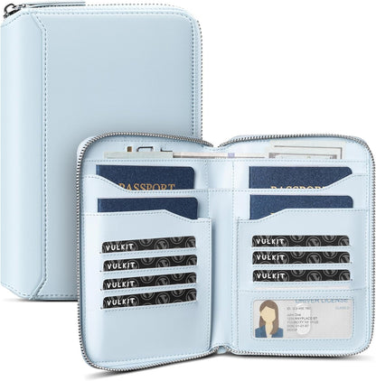 Leather Passport Holder for 4-8 Passports Family RFID Blocking Passport Wallet with Zipper Travel Documents Organizer for Men or Women (Brown)