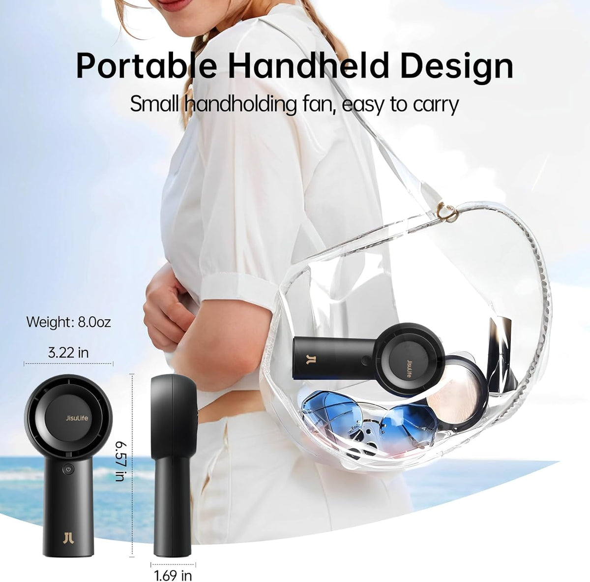 JISULIFE Portable Handheld Turbo Pocket Fan Rechargeable 4000mAh 5-Speed