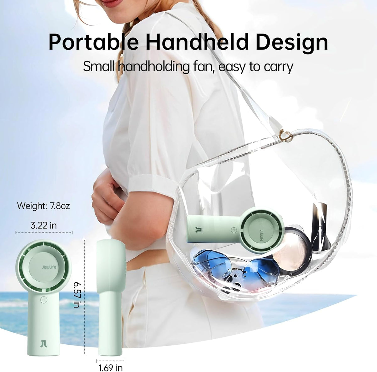 JISULIFE Portable Handheld Turbo Pocket Fan Rechargeable 4000mAh 5-Speed