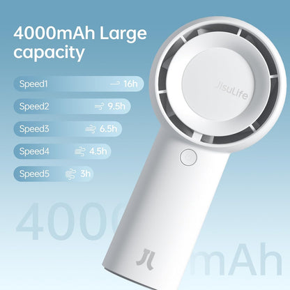 JISULIFE Portable Handheld Turbo Pocket Fan Rechargeable 4000mAh 5-Speed