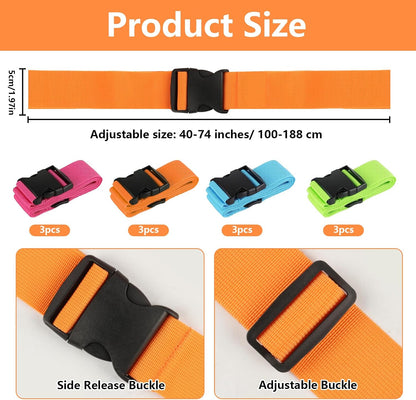 12 Pcs Luggage Straps for Suitcases TSA Approved, Suitcase Belts（4 Color）