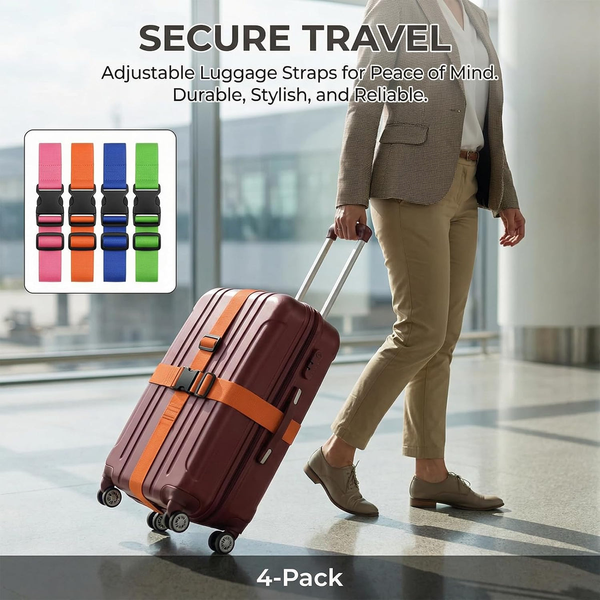 12 Pcs Luggage Straps for Suitcases TSA Approved, Suitcase Belts（4 Color）