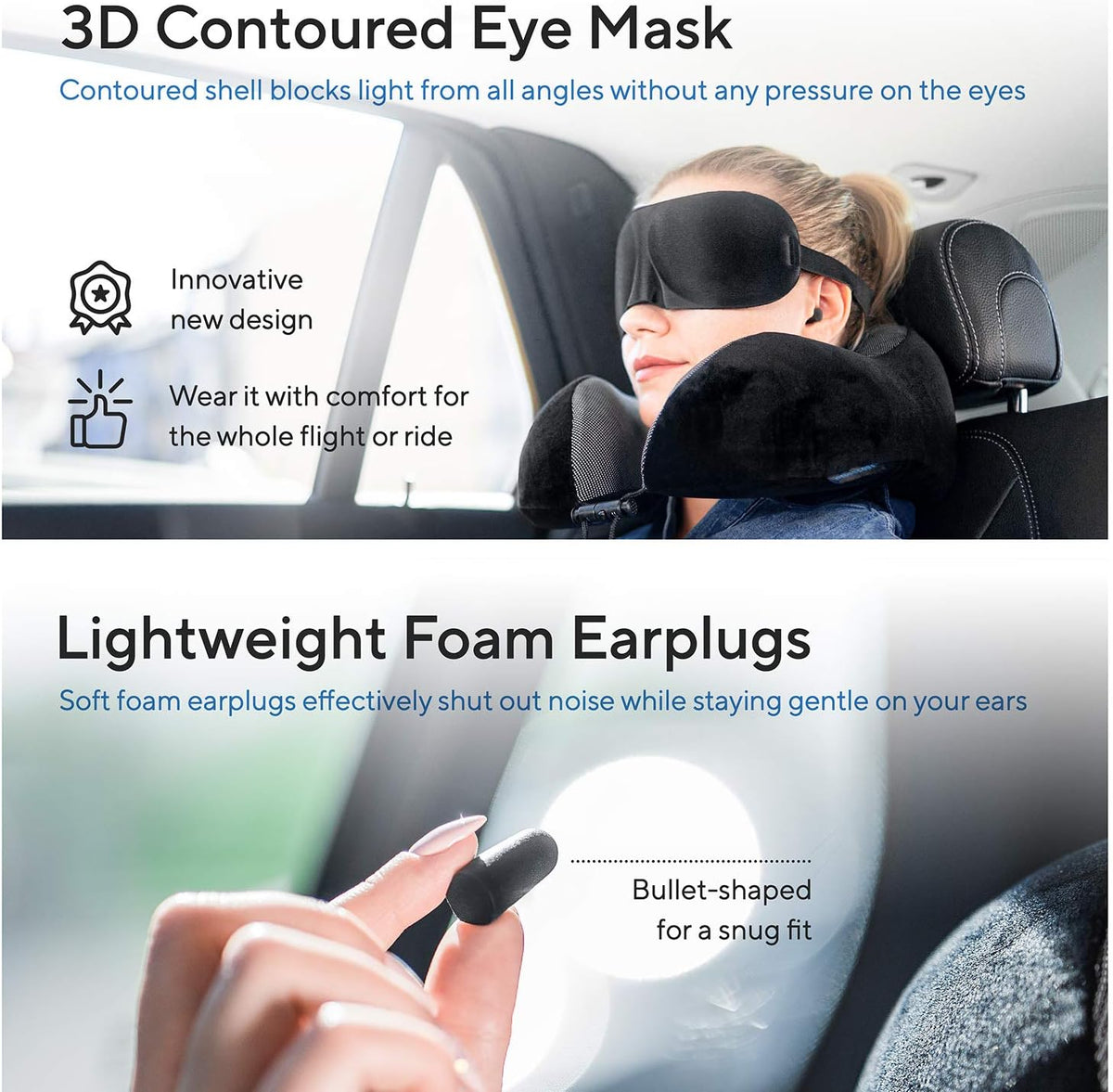 Travel Blanket Luxury Travel Set - Ergonomic Airplane Neck Pillow 100% Pure Memory Foam and Super Soft Fleece Blanket - Premium 3D Sleep Mask & Earplugs - Ultimate 4-in-1 Traveling Kit Black